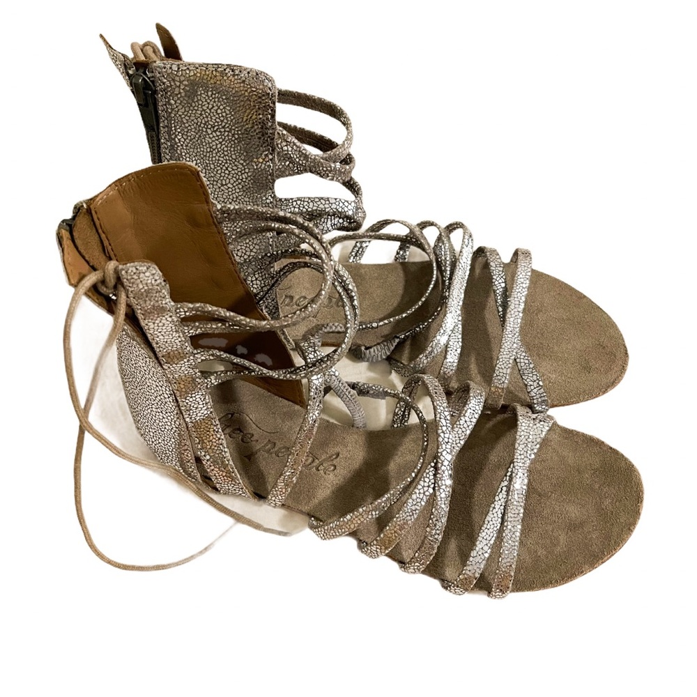 Free People Metallic Silver Lace-Up Gladiator Sandals